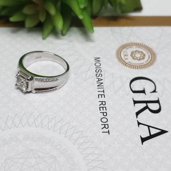 1 Carat Moissanite Men Engagement Ring 925 Sterling Silver Wedding Band D- FL - Picture 5 of 7